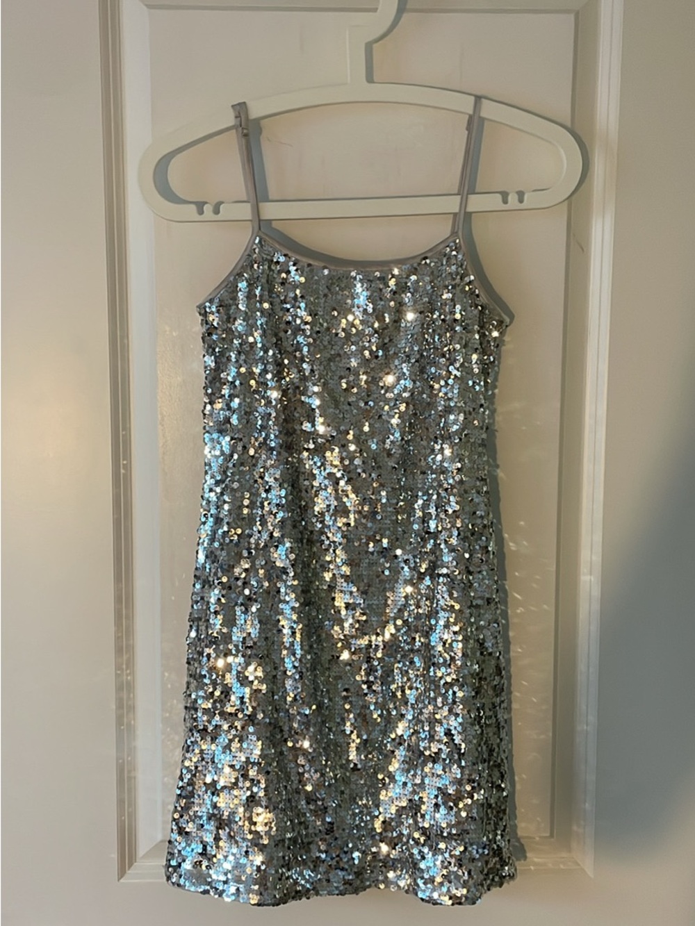 H&M Silver Sequin Spaghetti Strap Dress